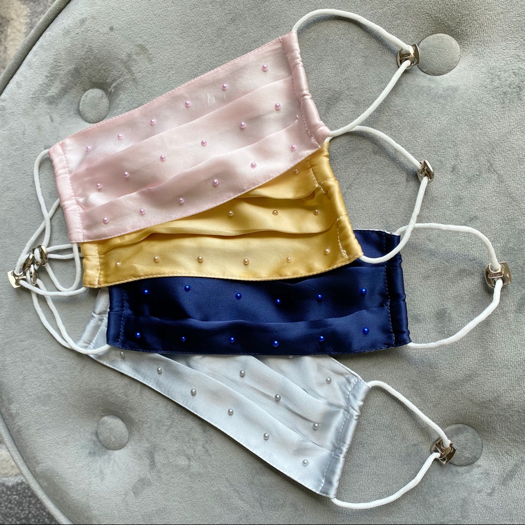 Pure Silk Satin Face Mask With Pearl Embellishment